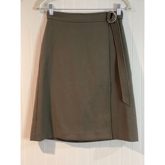 Ann Taylor Petite Olive Green A-Line Skirt With D-Ring Belt - Picture 7 of 14